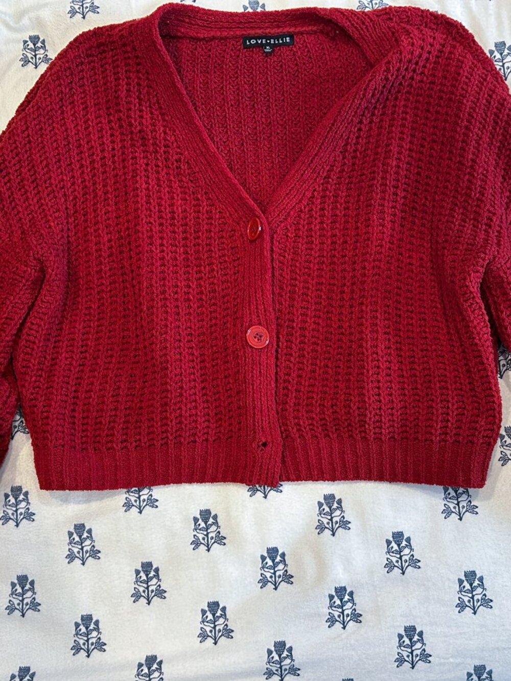 Red Chunky Cozy Knit Cropped Cardigan Sweater Button Front | Size XL - Picture 2 of 6